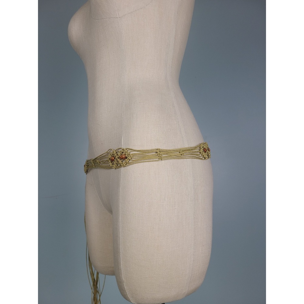 VTG 70s Handmade Macrame Belt Wooden Beads Groovy Funky Festival Indie Sleaze - Picture 6 of 6